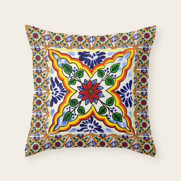 talavera mexican tile Throw Pillow by mademoiselle lunatique Society6