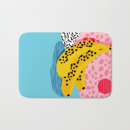 What It Is - memphis throwback banana fruit retro minimal pattern neon bright 1980s 80s style art Bath Mat