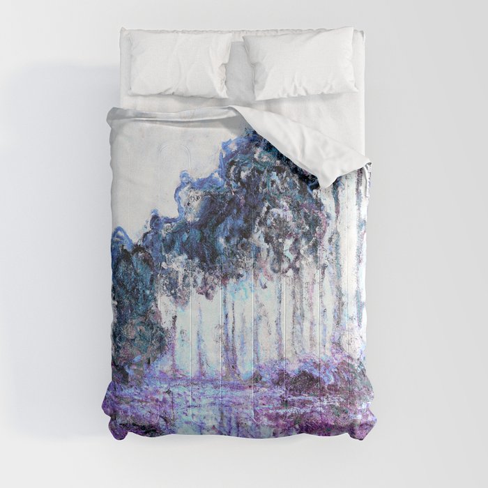Monet : Poplars Lavender Periwinkle Deep Blue Comforter
