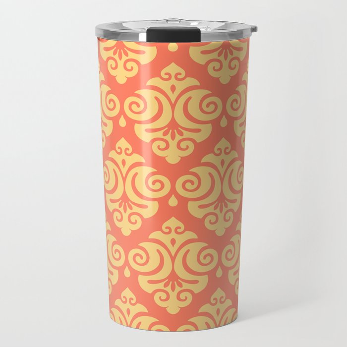 Victorian Modern Pattern in Yellow and Orange Travel Mug