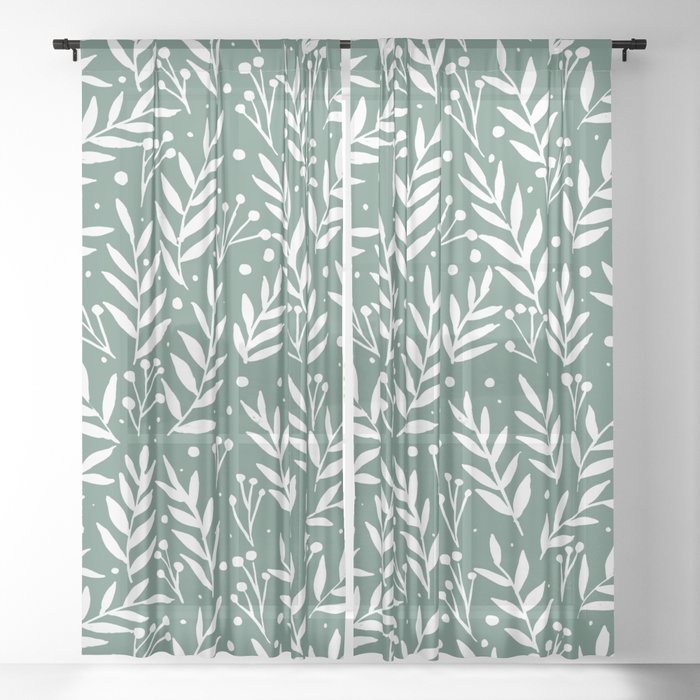 Festive branches - sage green Sheer Curtain