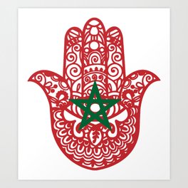 Hamsa Hand Moroccan Flag Art Print