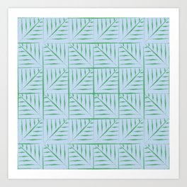 Fern Leaves Pattern - Blue and Green Art Print