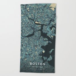 Boston, United States - Cream Blue Beach Towel