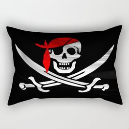 Jolly Roger pirate waving flag with skull and swords with red bandana on a silk drape  Rectangular Pillow