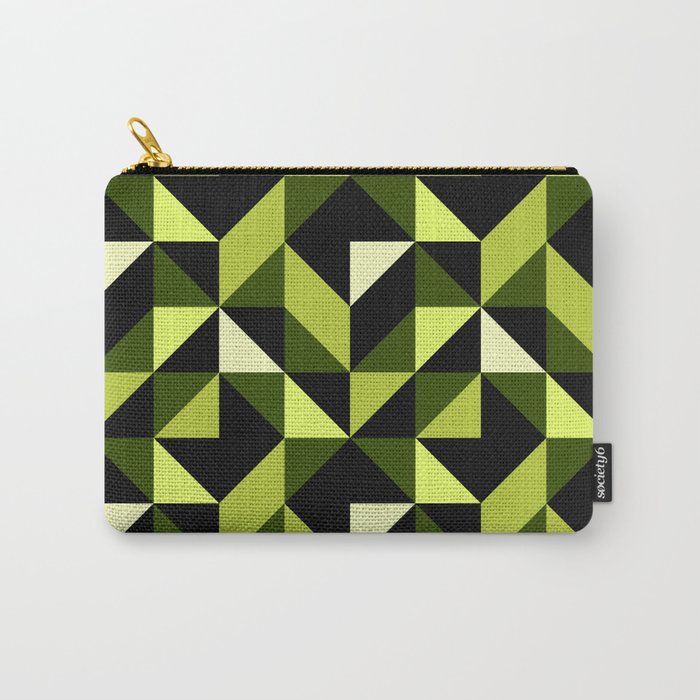 Mid Century Modern Half Square Triangles Black Chartreuse Carry-All Pouch