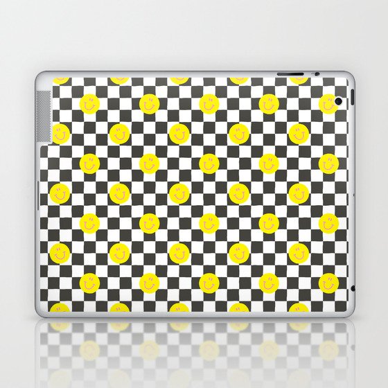 Retro smiling face checker board square pattern Laptop & iPad Skin