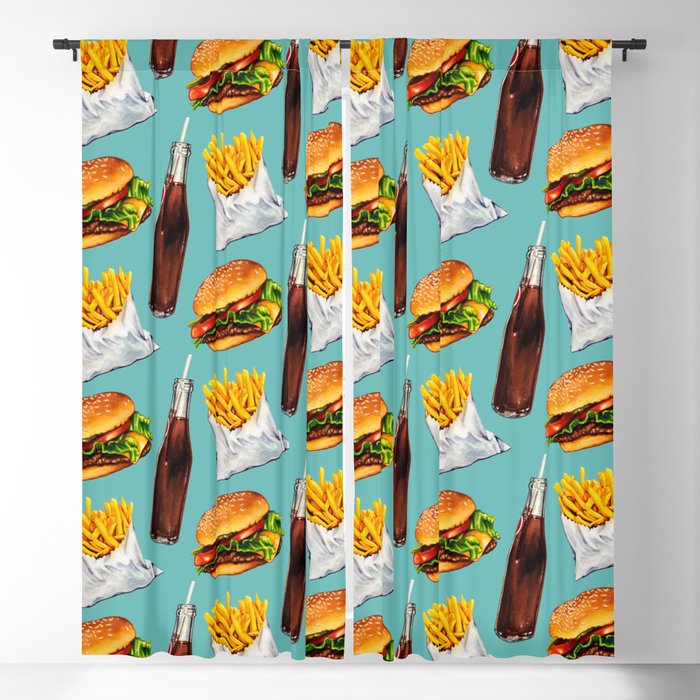 Cheeseburger Fries & Soda Pattern Blackout Curtain