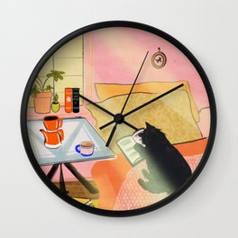 Well-Read Coffee Cat Wall Clock