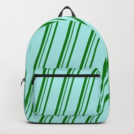 [ Thumbnail: Turquoise & Green Colored Stripes Pattern Backpack ]