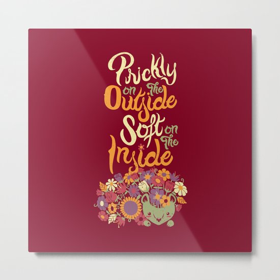 Prickly On The Outside Soft On The Inside Hedgehog Flower Metal Print