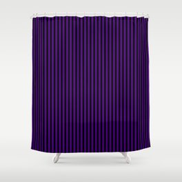[ Thumbnail: Indigo & Black Colored Striped/Lined Pattern Shower Curtain ]