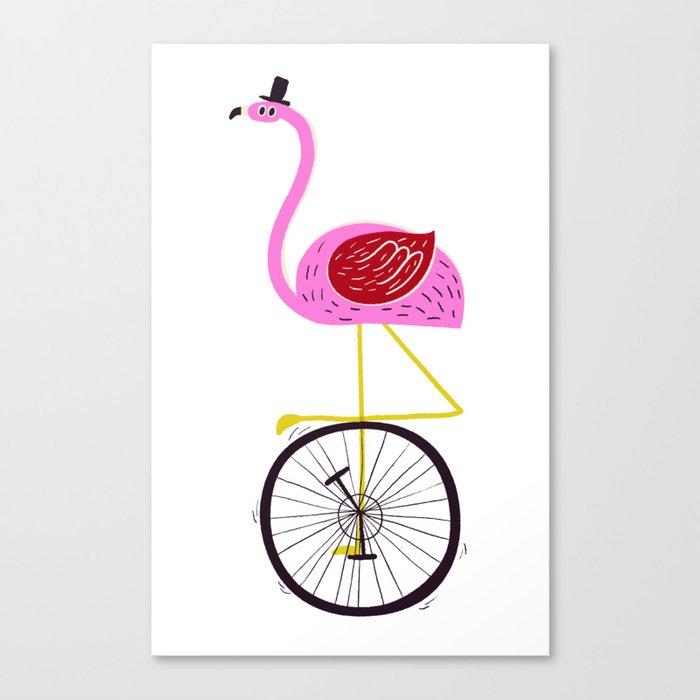 flamingo unicycler Canvas Print