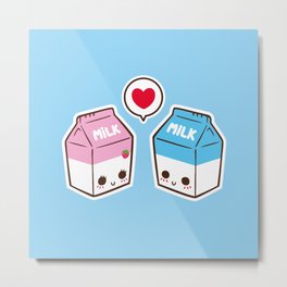 Milks in love Metal Print | Strawberry, Box, Carton, Leche, Vector, Kawaii, Drawing, Graphicdesign, Milkbox, Cartoon 