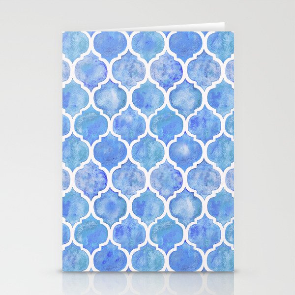Cornflower Blue Moroccan Hand Painted Watercolor Pattern Stationery Cards