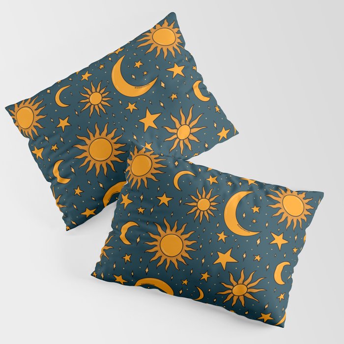 Vintage Sun and Star Print in Navy Pillow Sham