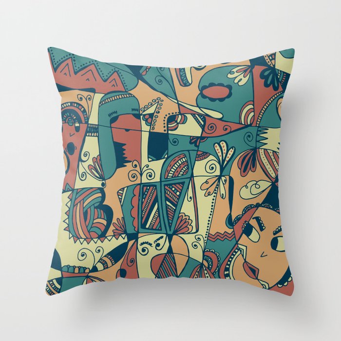 Abstract colorful characters Throw Pillow