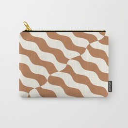 Retro Wavy Abstract Swirl Lines in Brown & White Carry-All Pouch