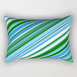 [ Thumbnail: Eye-catching Blue, Mint Cream, Sea Green, Dark Green & Light Sky Blue Colored Lined Pattern Rectangular Pillow ]