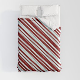[ Thumbnail: Light Cyan & Maroon Colored Lined/Striped Pattern Duvet Cover ]