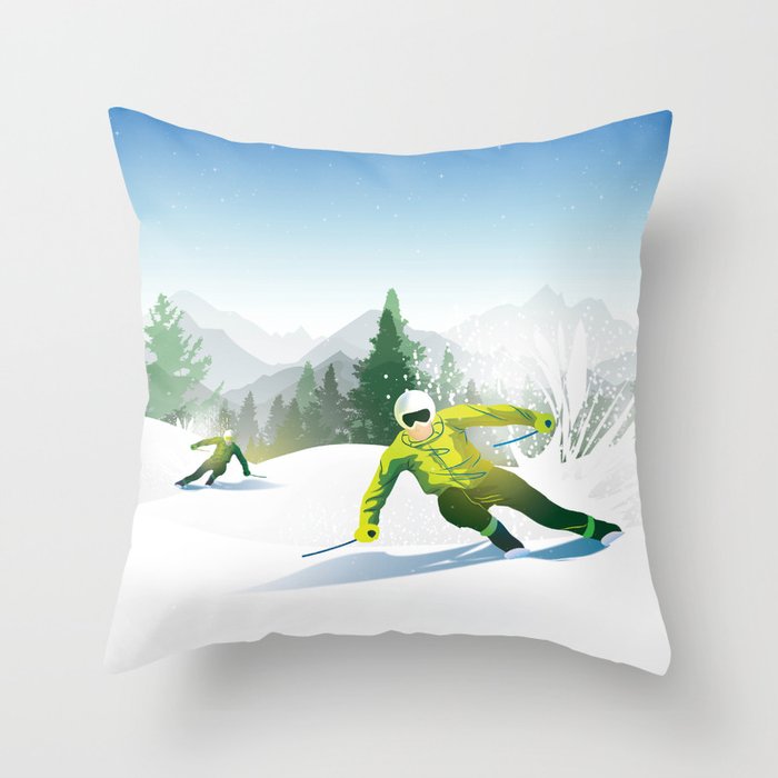 Skiing Brothers - Ski Snowboard Mountain Sky  Throw Pillow