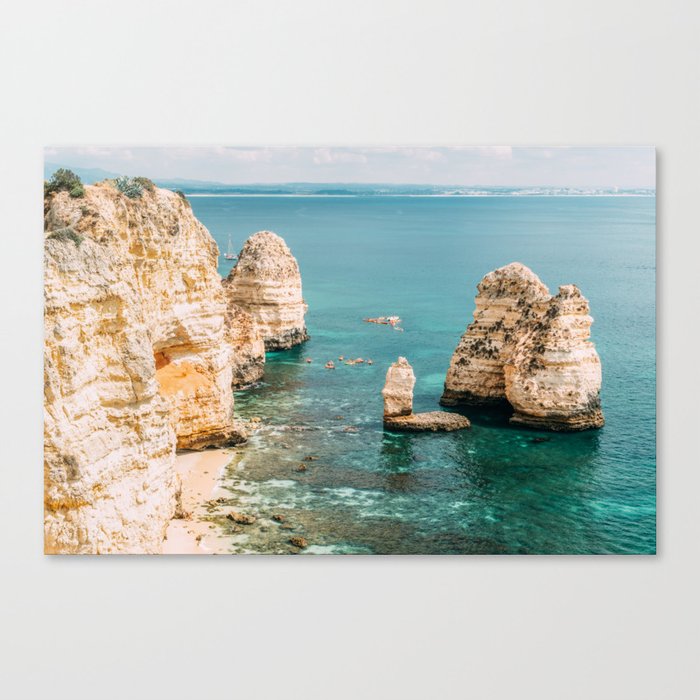 Rocks, Cliffs And Ocean Landscape At Lagos Bay Coast, Algarve Of Portugal, Wall Art, Landscape Art Canvas Print