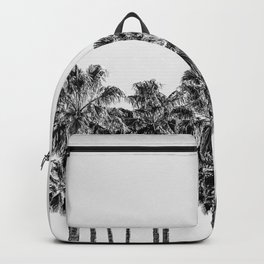 California Beach Vibes // Black and White Palm Trees Monotone Travel Photograph Backpack