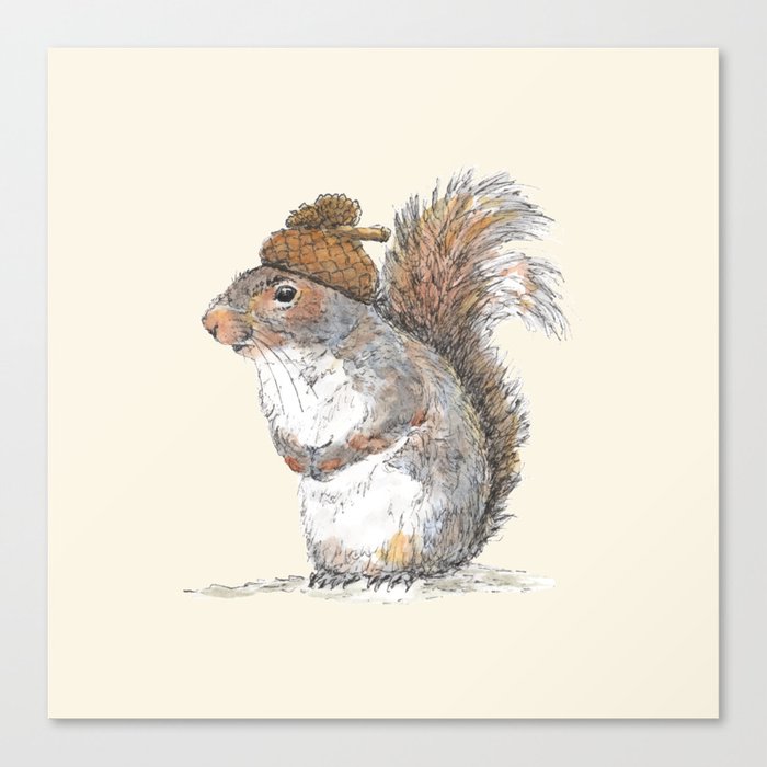 Squirrel with an Acorn Hat Canvas Print