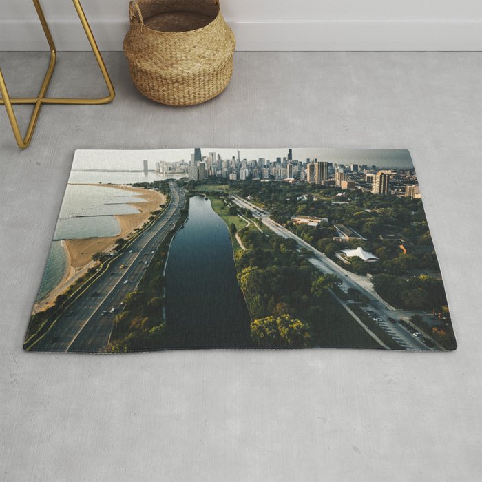 chicago aerial view of the skyline Rug