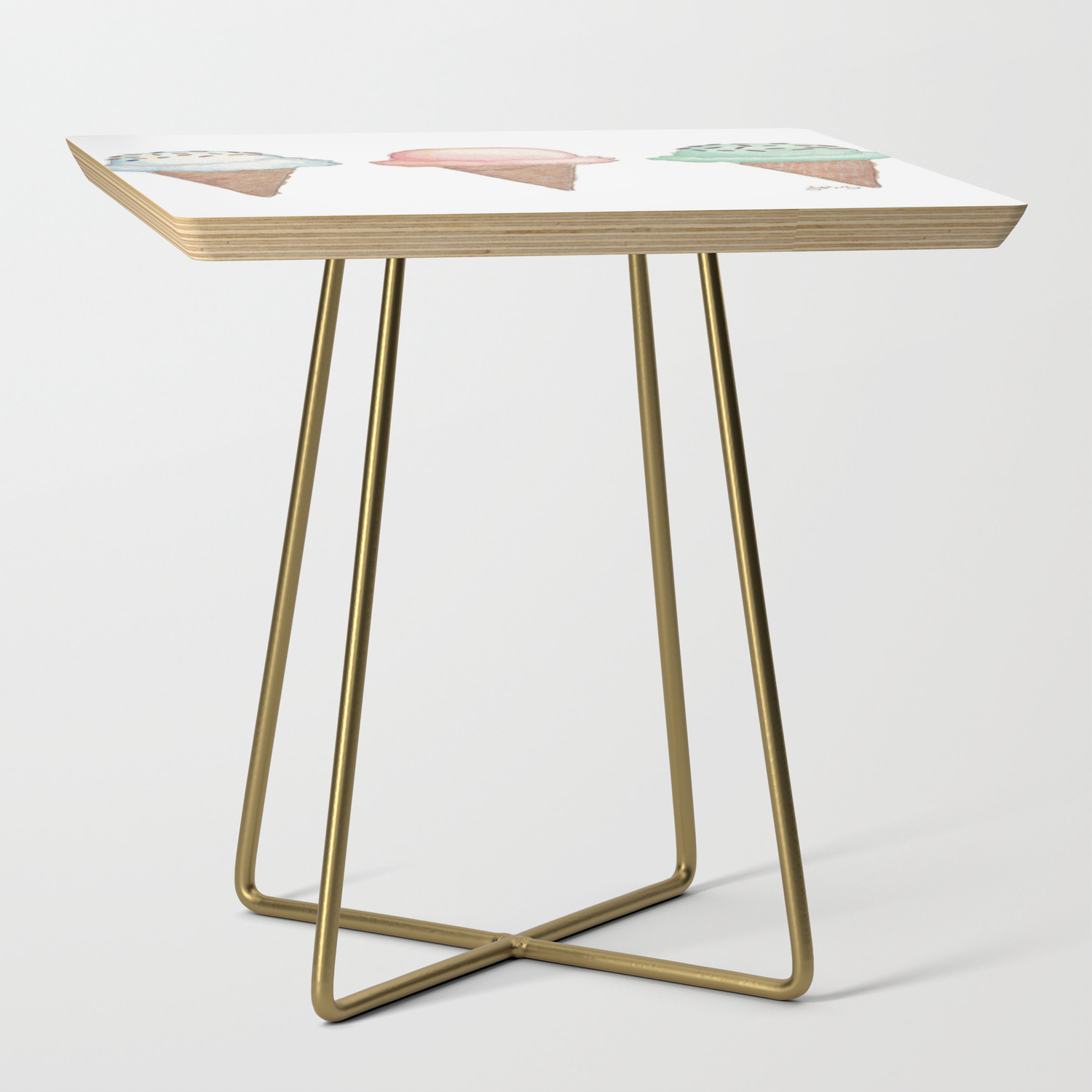 Three Ice Cream Cones Side Table By Jojolarue Society6,Illustration Pretty Black And White Girl Drawings