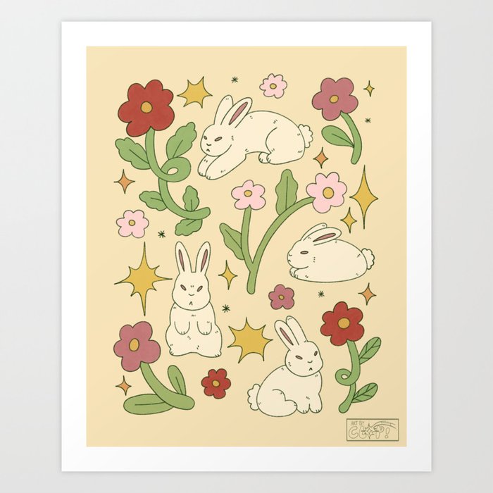 Bunny + Flowers  Art Print