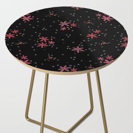 Pink flowers and dots pattern on black background Side Table