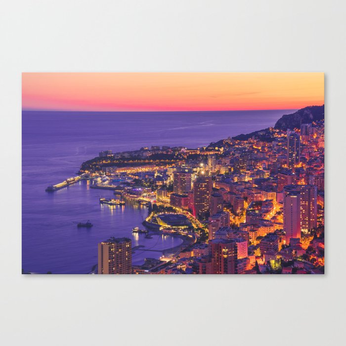 Monaco City at Night Canvas Print