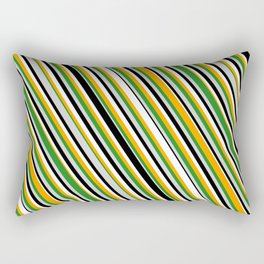 [ Thumbnail: Orange, Forest Green, Light Grey, Black & White Colored Striped Pattern Rectangular Pillow ]