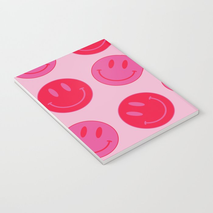 Large Pink and Red Vsco Smiley Face Pattern - Preppy Aesthetic Notebook by  Aesthetic Wall Decor by SB Designs