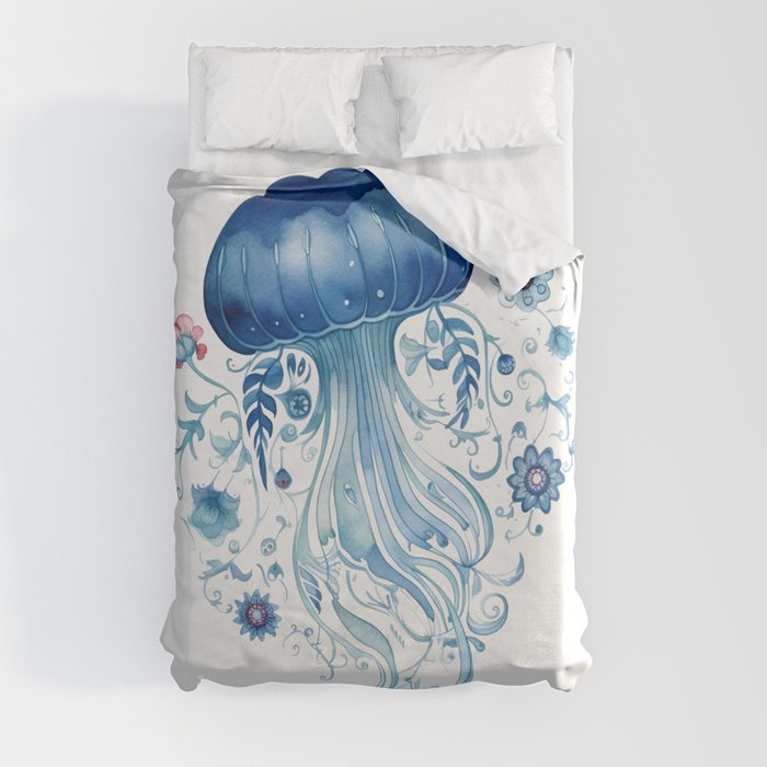 Folk Art Jellyfish Duvet Cover