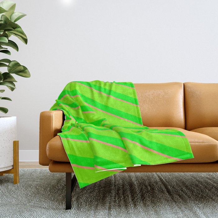 Light Salmon, Green, and Lime Colored Lines Pattern Throw Blanket