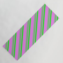 [ Thumbnail: Lime and Violet Colored Striped Pattern Yoga Mat ]