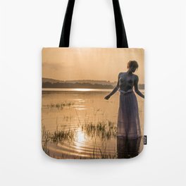 Topless Female Model At Sunset Tote Bag