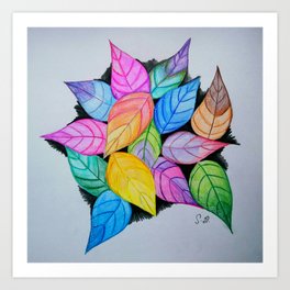 Colourful pile of leaves Art Print