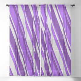 [ Thumbnail: Purple, Light Gray & Indigo Colored Stripes/Lines Pattern Sheer Curtain ]