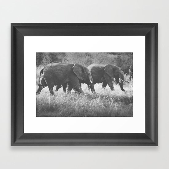 Grazing Elephants Framed Art Print