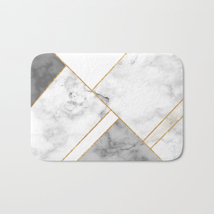 White, Grey and Gold Marble Bath Mat