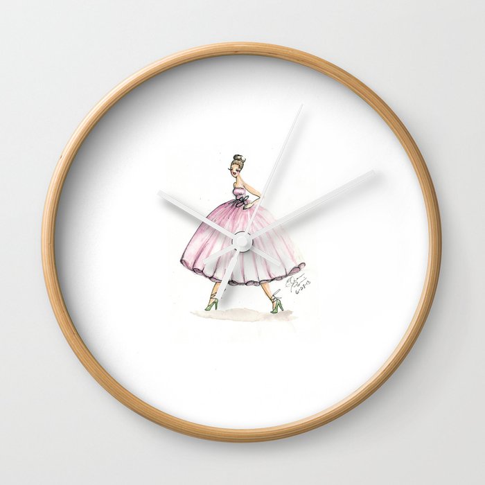 Sweet Pink Dress Watercolor Dress Wall Clock