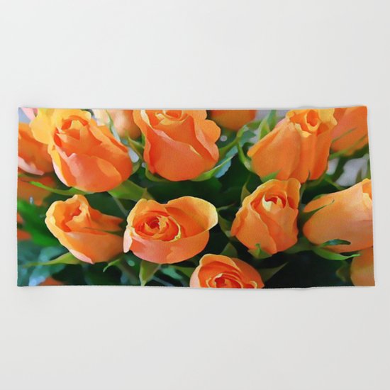 Painterly Bouquet Of Apricot Roses Beach Towel