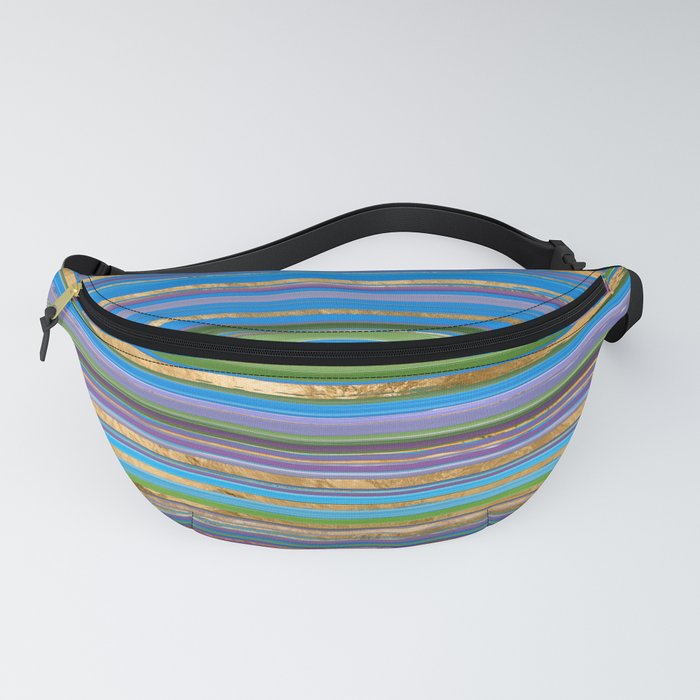 Brush Lines and Strokes - Blue Green and gold Fanny Pack
