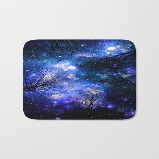 Black Trees Indigo Blue Teal Green Space Bath Mat