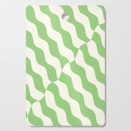 Retro Wavy Abstract Swirl Pattern in Green & White Cutting Board