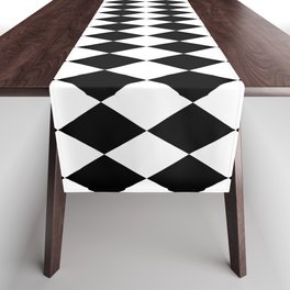 Classic Black and White Harlequin Diamond Check Table Runner