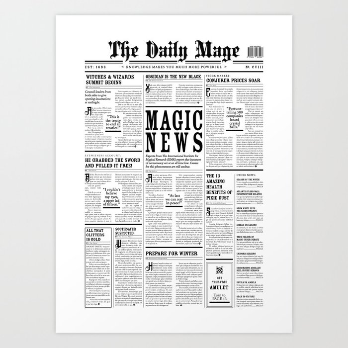 The Daily Mage Fantasy Newspaper Art Print